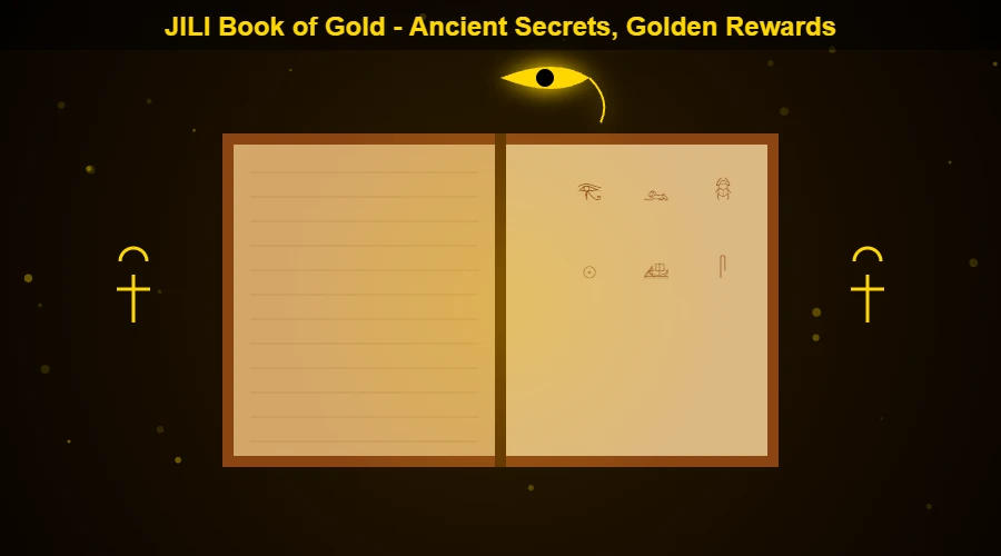 Book of Gold ancient tome with Egyptian hieroglyphs and Eye of Horus