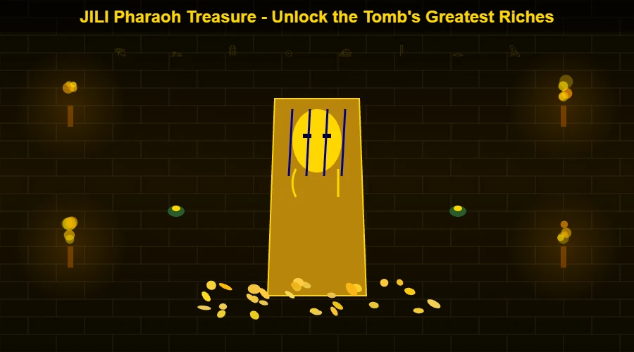 Pharaoh Treasure pyramid tomb with sarcophagus and golden artifacts