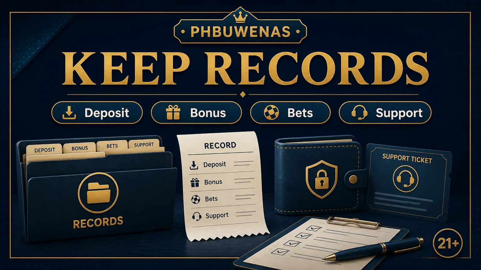 PHBUWENAS keep records image showing deposit bonus bets support and secure records